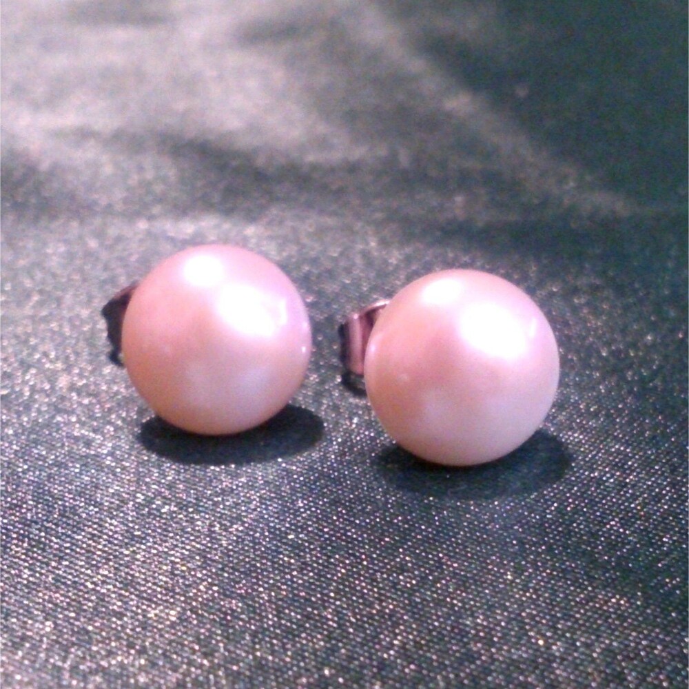 White Freshwater Button Pearl Stud Pierced Earrings